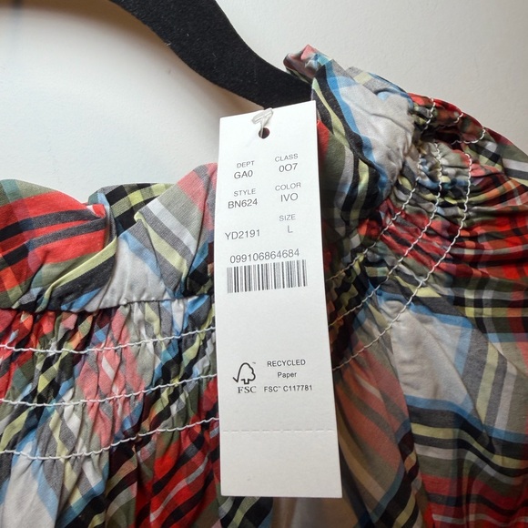 J Crew Smocked-neck cotton poplin top in Snowy Stewart tartan - Picture 2 of 5